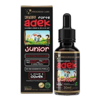 Witamina ADEK A D3 E K2 MK-7 dla dzieci 30ml Vege 900 kropli Progress Labs — zdjęcie 1